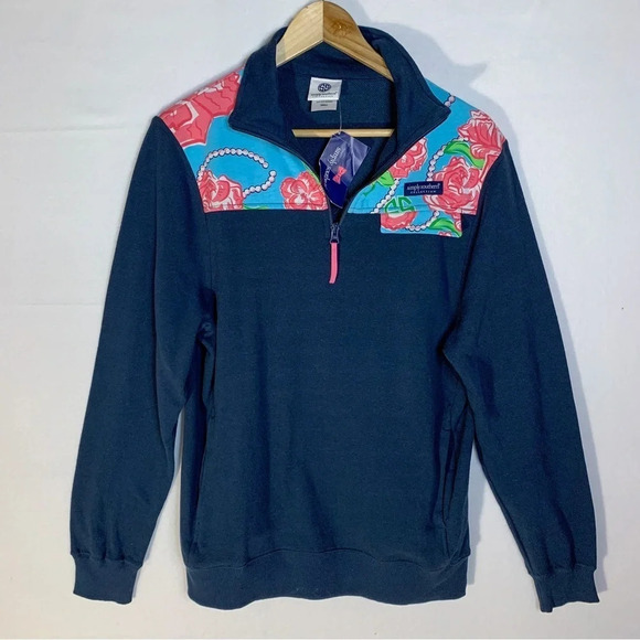 Simply Southern Tops - Simply Southern Navy Floral 1/4 Zip Pullover Sweatshirt